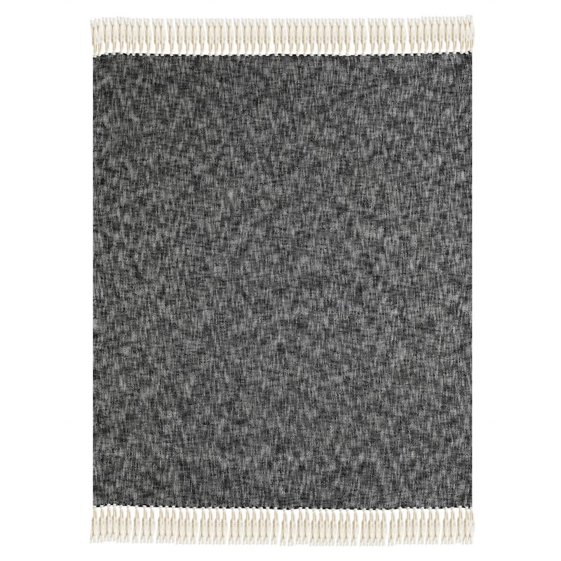50" X 60" Black and White Woven Cotton Throw Blanket with Fringe