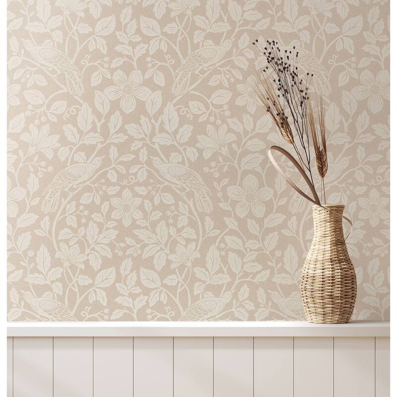 Marlow Beige Bird Vine Wallpaper