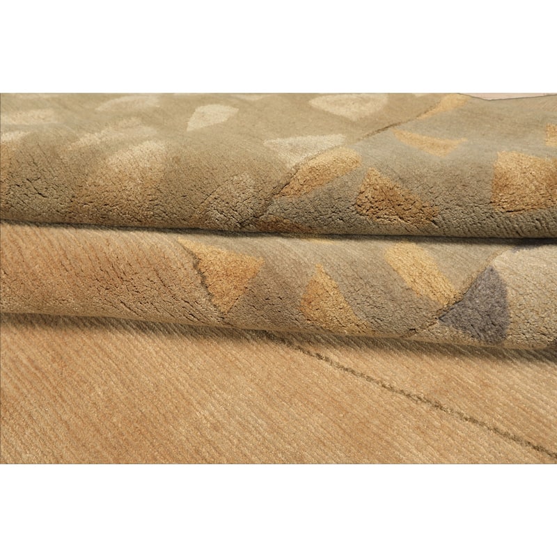 6x8'11'' Tibetano Hand Knotted Wool Beige Modern & Contemporary Art Deco Rug - 6' x 8' 11''