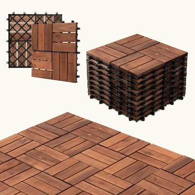27pcs Interlocking Deck Tiles 11.8" x 11.8", Patio Flooring Outdoor Waterproof, Acacia Wood Tiles All Weather
