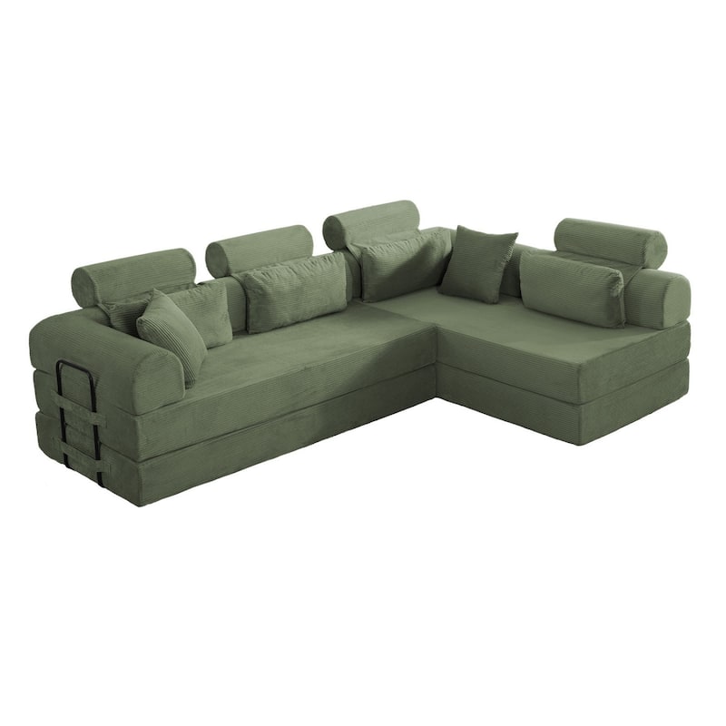 106.3" L-Shaped Corduroy Sectional Sofa with Pillows, No Assembly Required