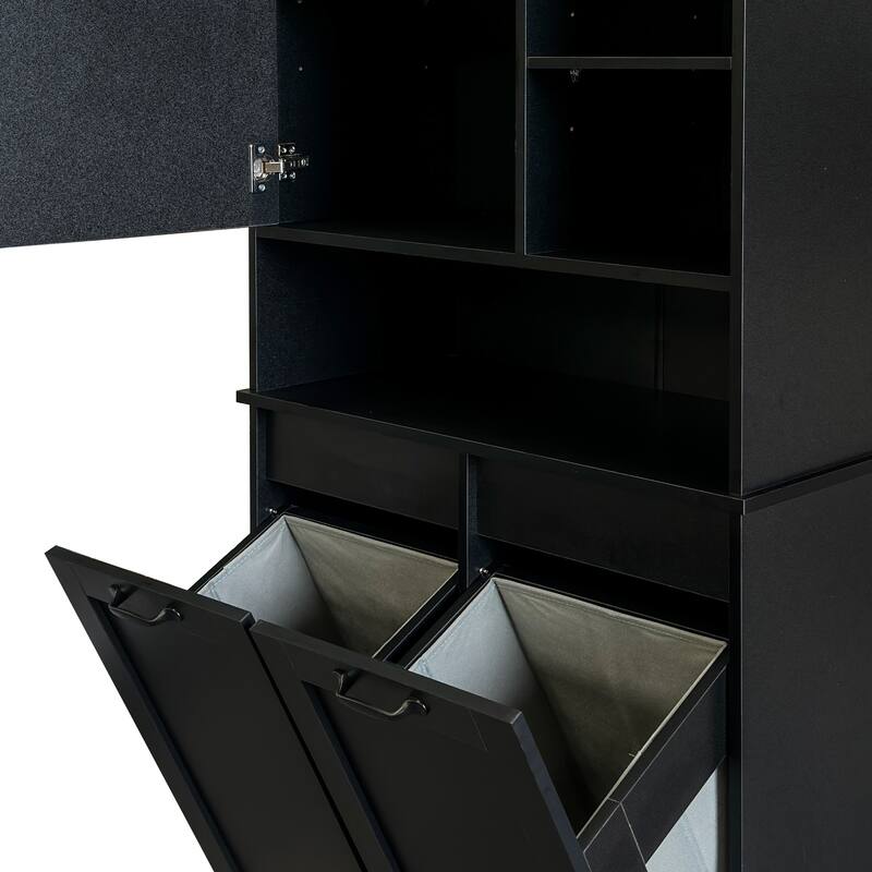 Laundry Cabinet with Doors and shelf, Tilt-Out Laundry Hamper, Multiple Storage Space, Freestanding Style, Open Shelve