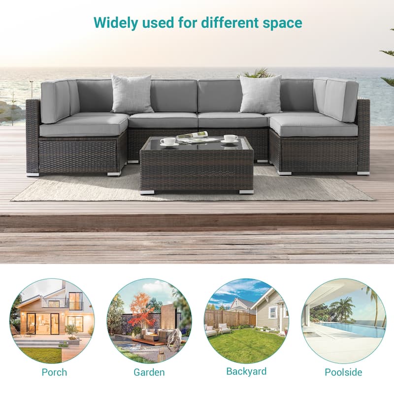 BONASUKI Patio Furniture Set,7-Piece Outdoor Rattan Sectional Sets