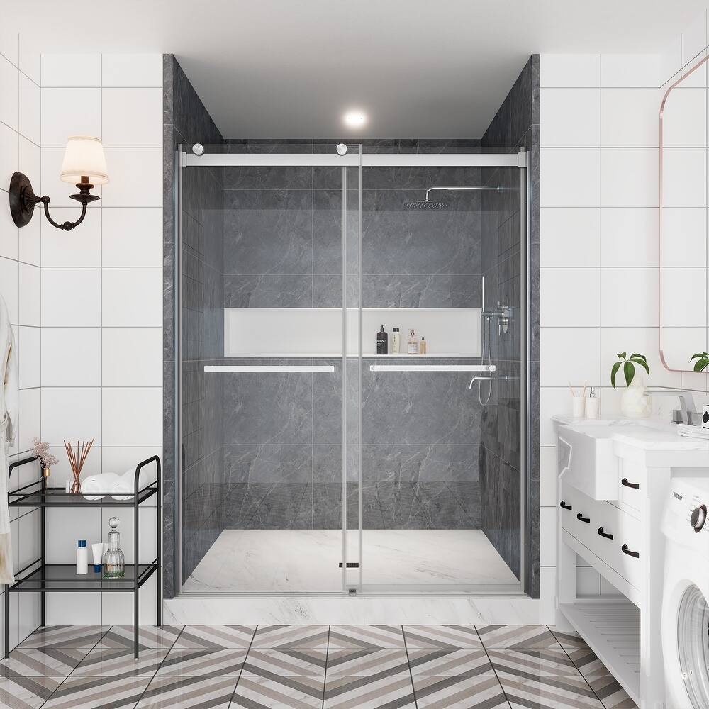 CASAINC 48"/60"W x 76"H Double Sliding Frameless Shower Door with Clear Glass