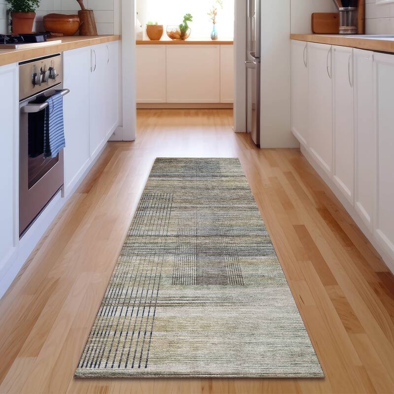 Premium Washable Super Soft Modern Criss Cross Mayfield Rug - Khaki - 2' 3" x 7' 6" - Runner