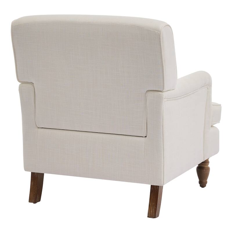 Vintage Upholstered Linen Fabric Armchair with Antique Solid Wood Legs