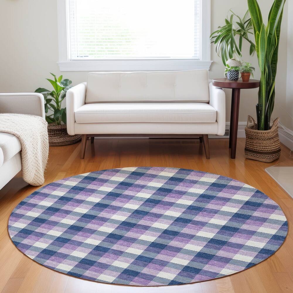 Machine Washable Indoor/ Outdoor Plaid Chantille Rug