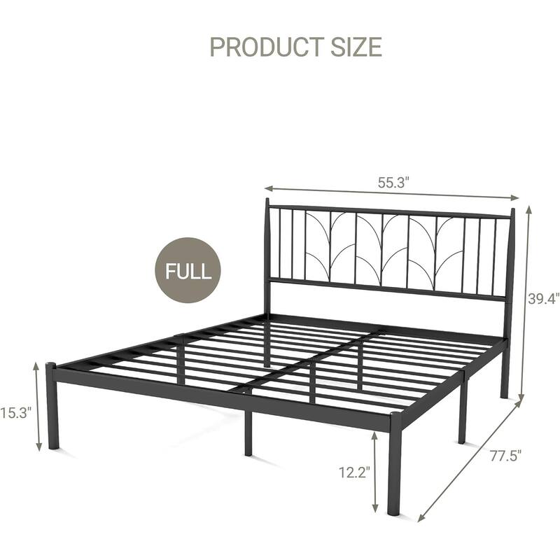 Full Metal Platform Bed Frame with Headboard & Underbed Storage, Modern Design, Easy Assembly