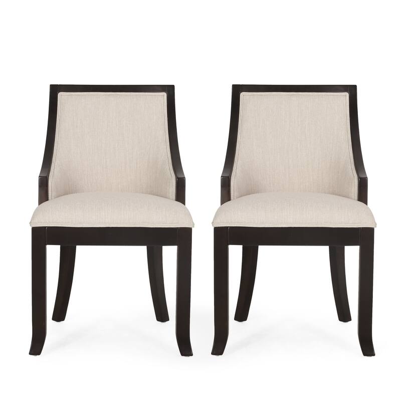 Set of 2 Fabric Upholstered Dining Chairs with Wood Legs