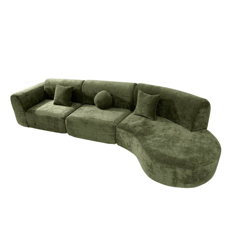 140" Polyester Curved Sectional Sofa - 3-Piece Set with Chaise Lounge (High-Density Foam, Fully Assembled)