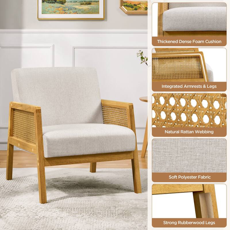 Yaheetech Modern Upholstered Fabric Accent Chair with Rattan Sides - 27″×30″×31″
