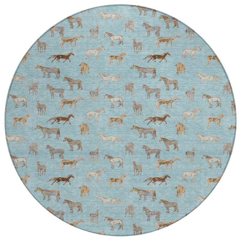 Machine Washable Indoor/ Outdoor Horses Chantille Rug