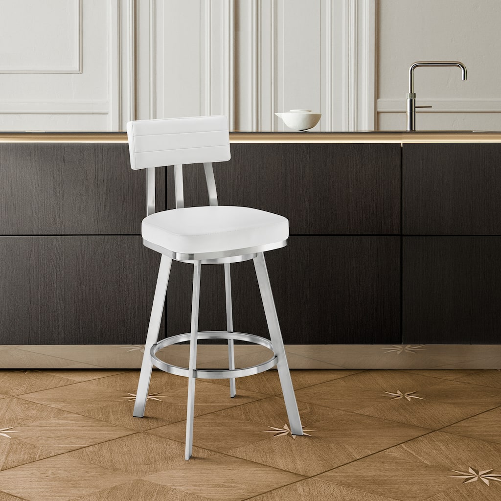 Benjamin Stainless Steel and Faux Leather Swivel Bar or Counter Height Bar Stool