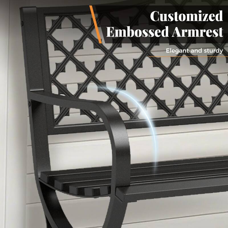 MAISON ARTS 50'' Cast Iron Outdoor Bench, Garden Bench with Backrest and Armrests