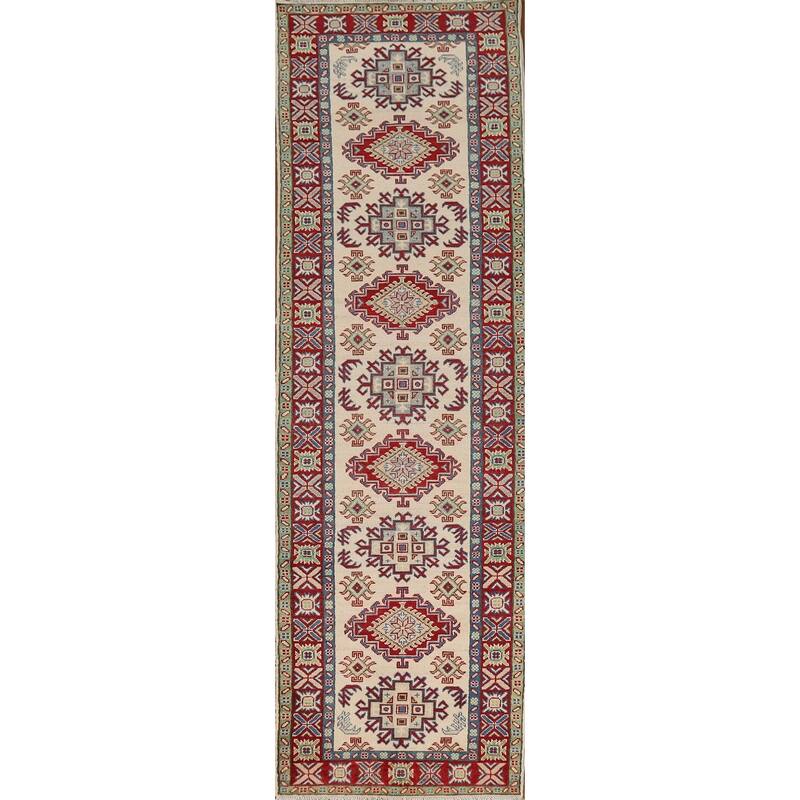 Ivory Kazak Oriental Runner Rug Hand-Knotted Wool Carpet - 2'8" x 11'4"