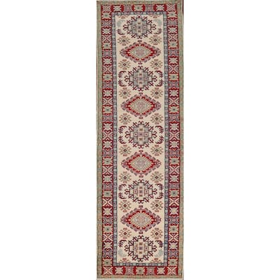 Ivory Kazak Oriental Runner Rug Hand-Knotted Wool Carpet - 2'8" x 11'4"