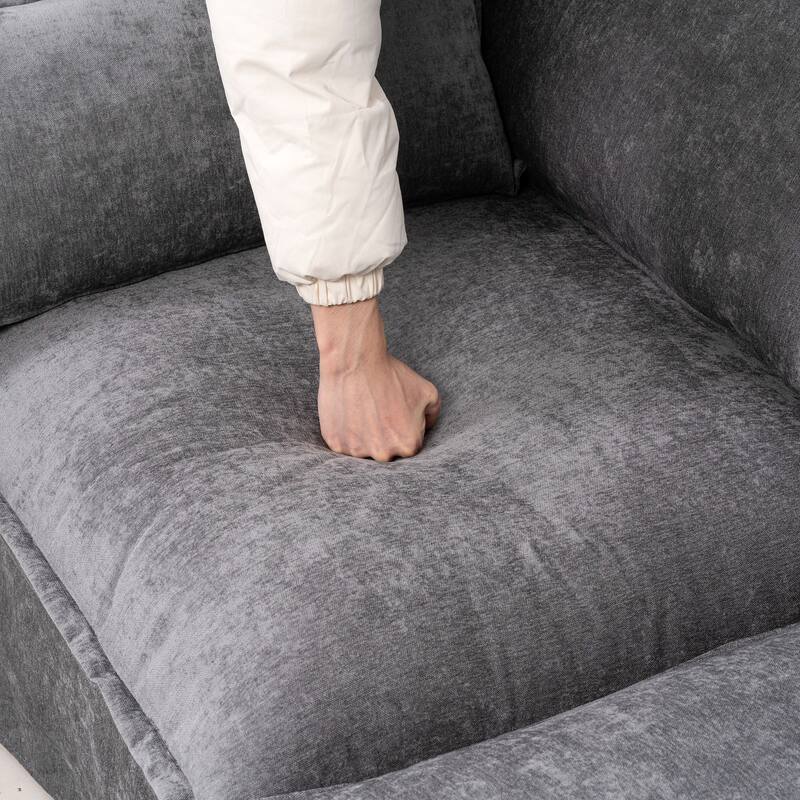 93.31" Linen Modular Sectional Sofa with Movable Ottoman, Solid Wood Frame, and High-Resilience Foam Cushions