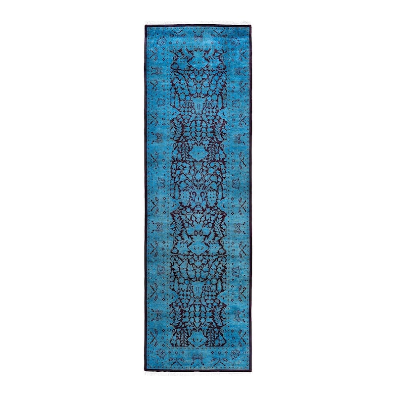 Fine Vibrance One-of-a-Kind Hand-Knotted Runner Rug - Blue, 2' 6" x 8' 3" - 2' 6" x 8' 3"