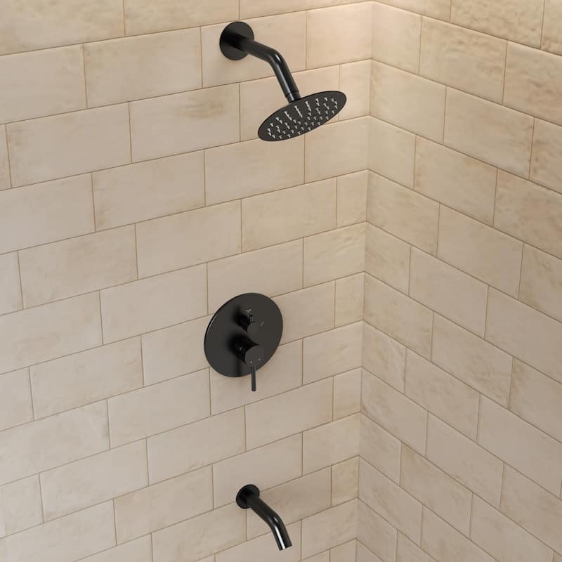 GRANDJOY Wall-Mount 2-Function Shower and Tub System with Pressure Balance Valve - Matte Black