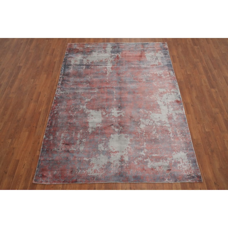 Hand Knotted Oriental Viscose Silk Carpet Modern Pictorial Multi-Colored Abstract Area Rug - 7' 10'' X 5' 6''