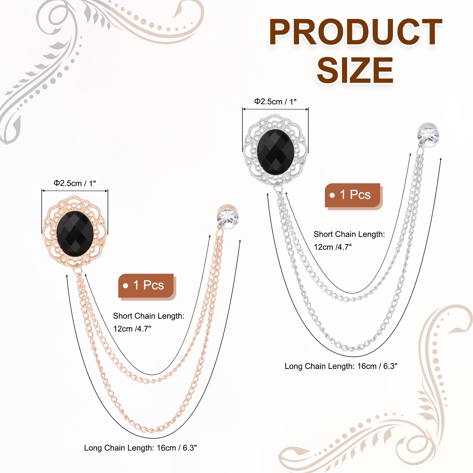 Rhinestone Chain Brooch Pins, Oval Rhinestone Tassel Chain Hanging Fashion Crystal Lapel Suit Pins for Women Men Clothes - 6.2cm