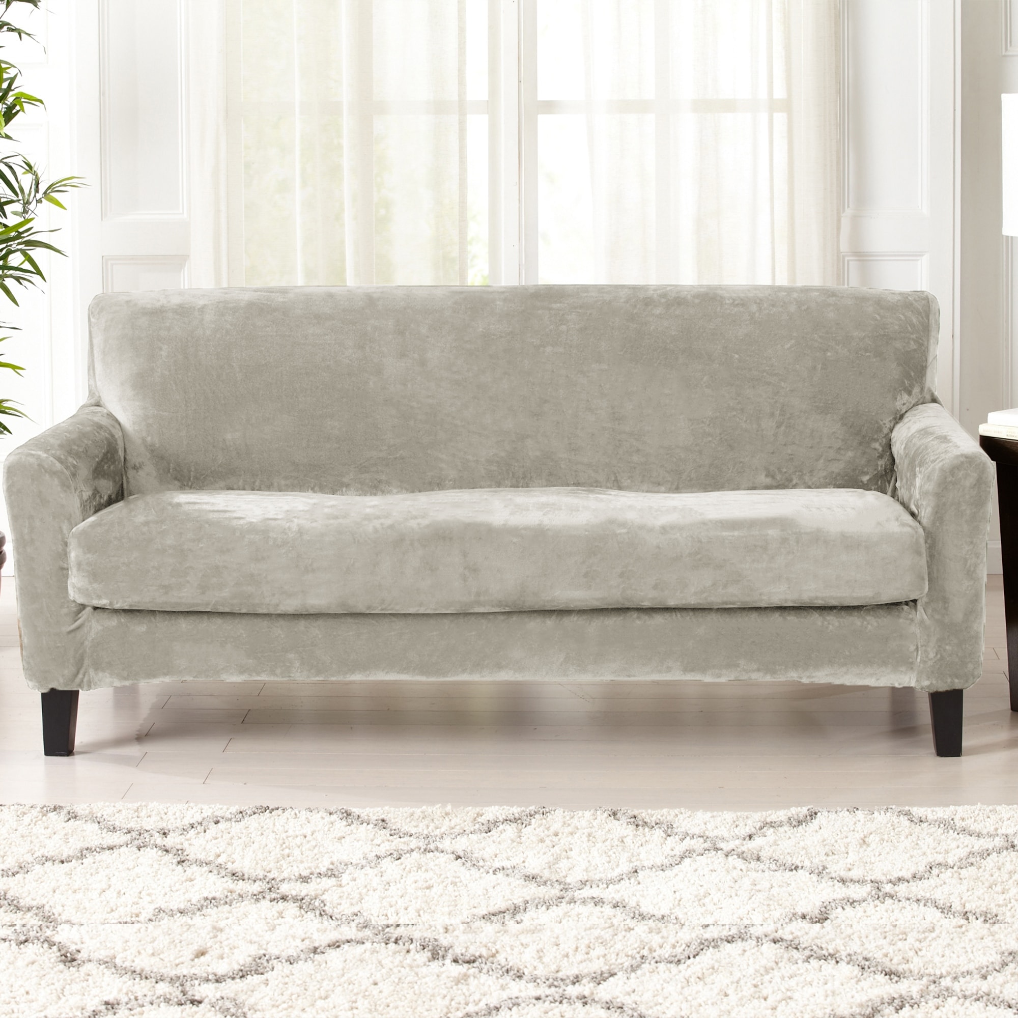 Shop Great Bay Home 2 Piece Velvet Plush Stretch Sofa Slipcover