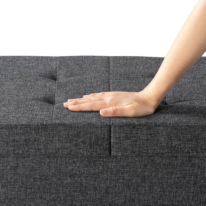 30 Inch Smart Lift Top Button Tufted Fabric Storage Ottoman by Crown Comfort