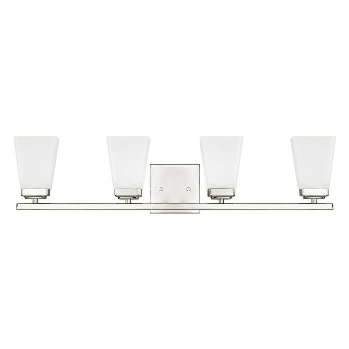 Baxley 30-inch 4-light Bath/ Vanity Fixture w/ Soft White Glass - Polished Nickel