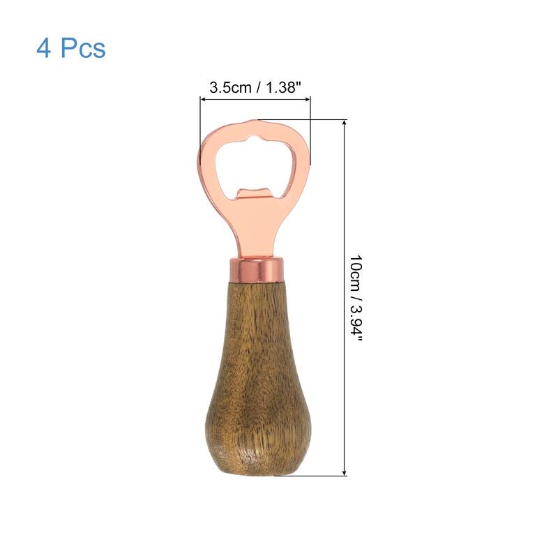 Vertical Bottle Opener, Wooden Handle Stainless Steel Opener - Rose Gold - 4Pcs