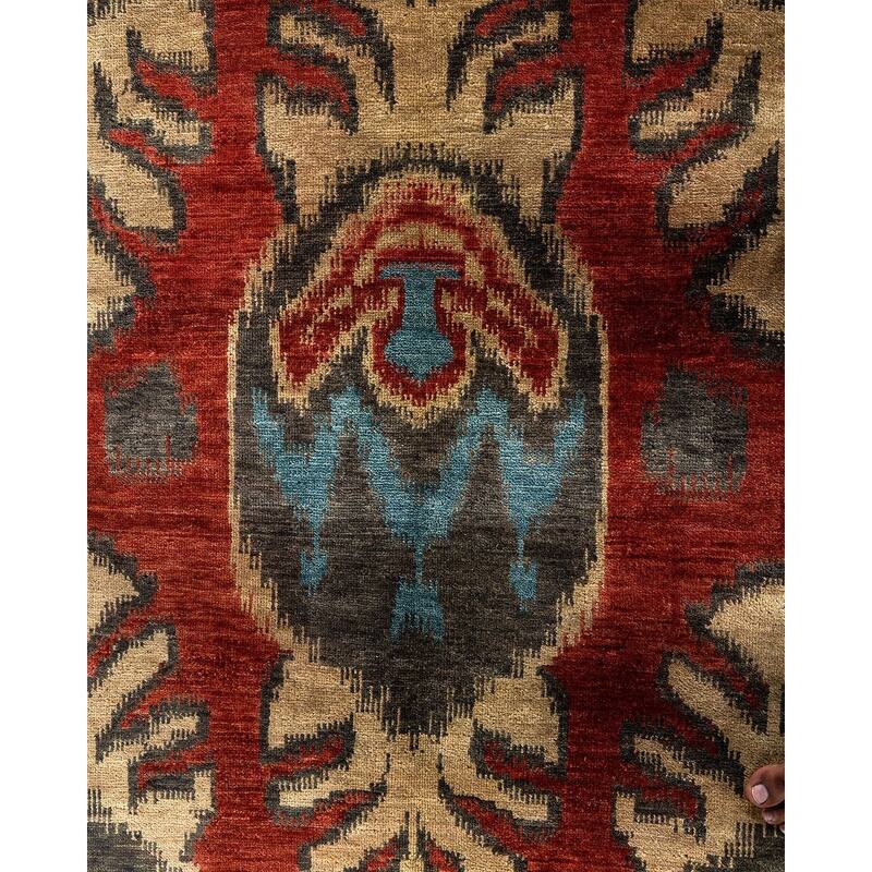 Ikat One-of-a-Kind Hand-Knotted Area Rug, Red - 9' 1" x 11' 9"