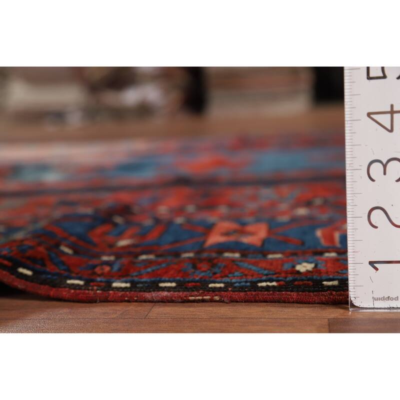 Orange & Blue Kazak Vegetable Dye Vintage Rug Hand-Knotted Wool Carpet - 5'4" x 8'1"