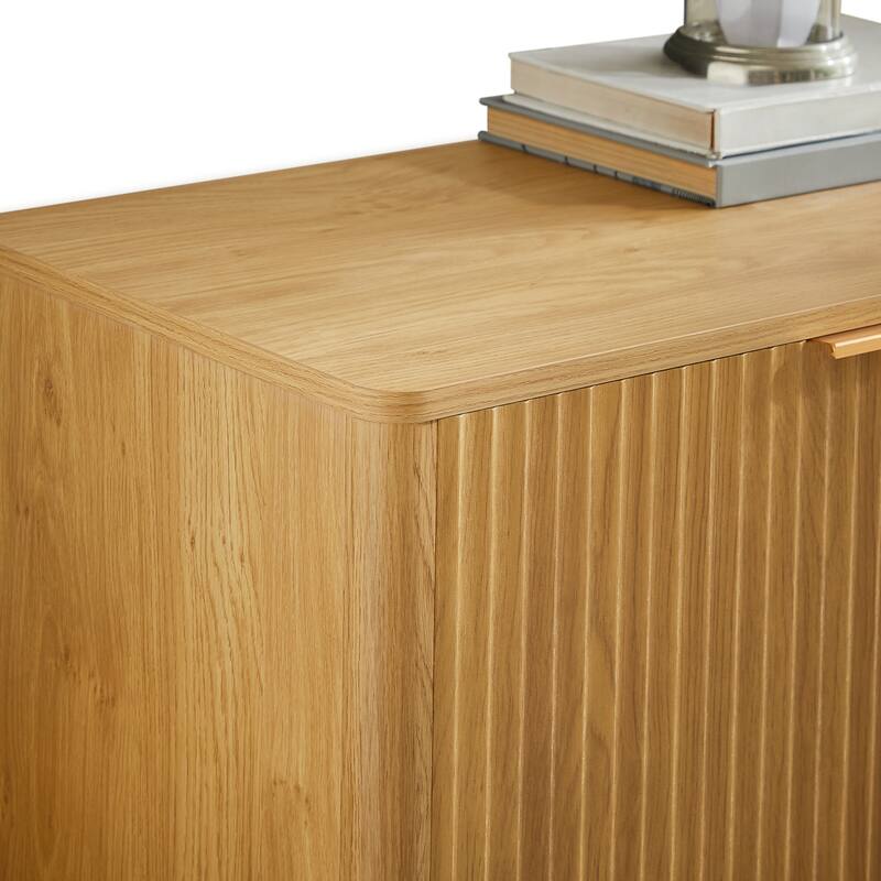 59" Modern Wood Accent Sideboard Cabinet with Shelf, 4-Door Natural Credenza Table with Storage