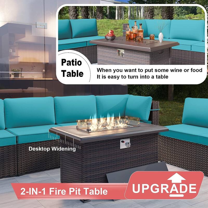 Kullavik 13 Pieces Outdoor Patio Furniture Set with Fire Pit Table