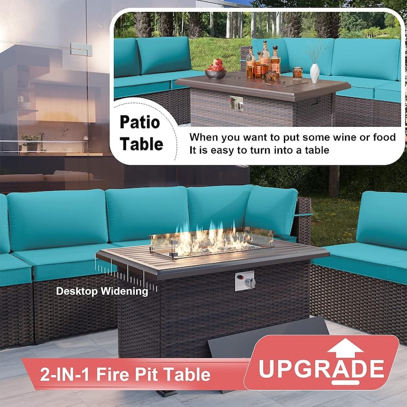 Kullavik 14 Pieces Outdoor Patio Furniture Set with Fire Pit Table