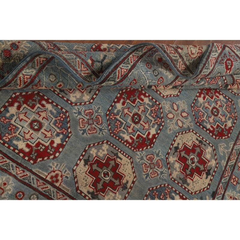 Geometric Kazak Area Rug Living Room Hand-Knotted Wool Carpet - 5'0" x 6'7"