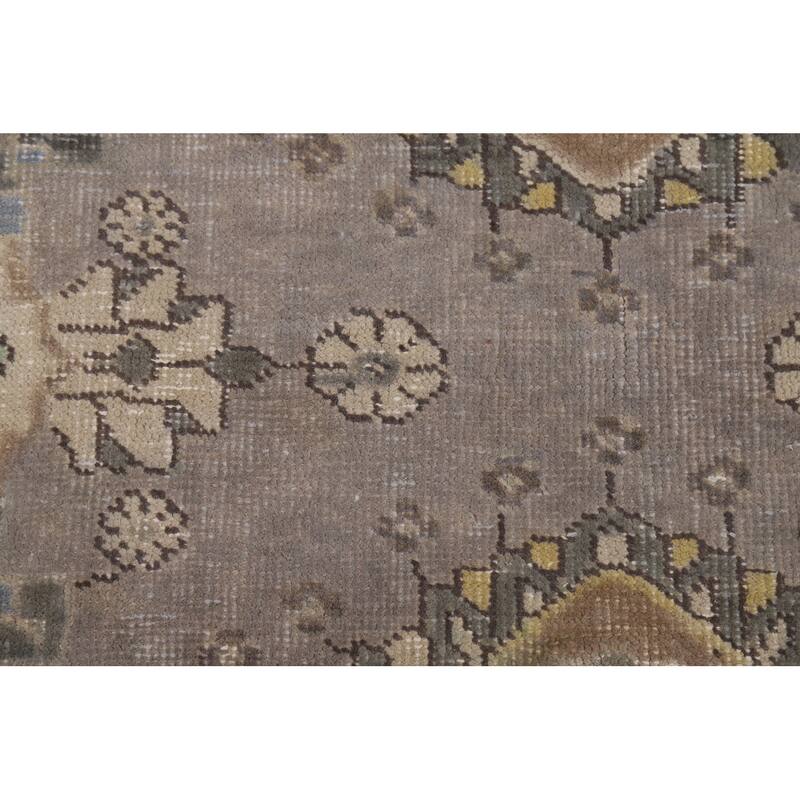 Gray Geometric Tabriz Persian Rug Handmade Wool Carpet - 5'1"x 12'6"