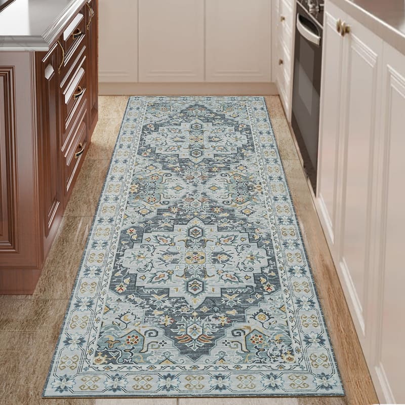 Non-Slip Machine Washable Grey Yellow Cream Multicolor Area Rug - Runner 2' x 6'