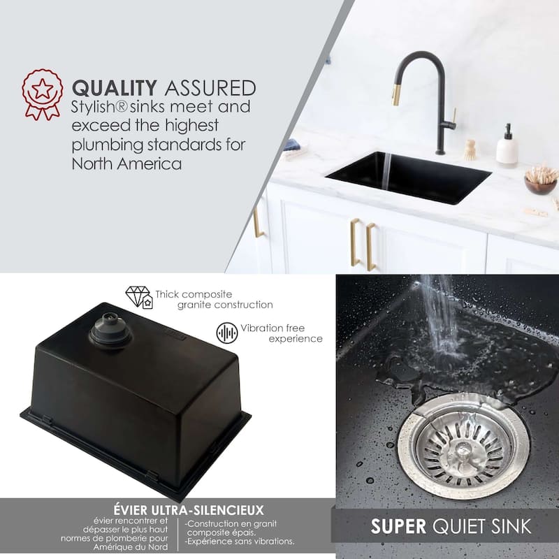 STYLISH 25 inch Single Bowl Dual Mount Composite Granite Utility Sink