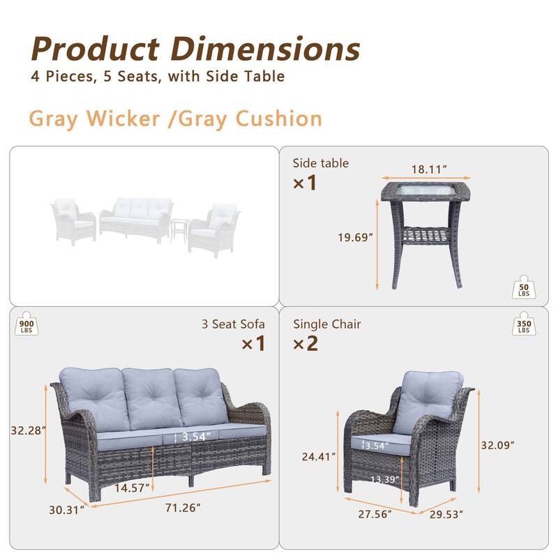 Gray Rattan Wicker High Back Outdoor Patio Furniture Sofa Seating Set