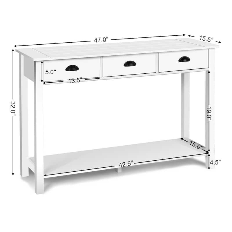 47" Entryway Hall Table Side Desk Accent Table with Drawers Shelf - 47" x 15.5" x 32"(L x W x H)
