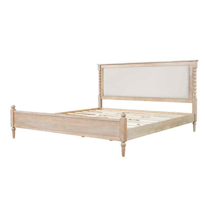 Christopher Knight Home - Traditional Wooden Platform Bed with Upholstered Headboard and Spindle Accent Design