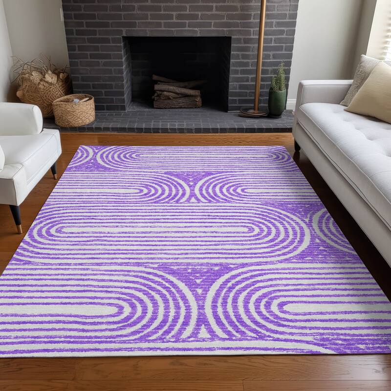 Machine Washable Indoor/ Outdoor Modern Vibes Chantille Rug - Purple - 3' x 5'