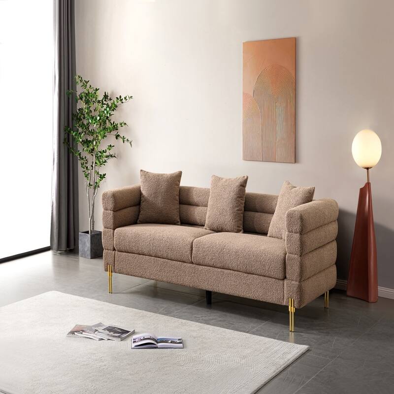 Velvet Upholstered Sofa,Gold Metal Legs,Pillows Included,Living Room