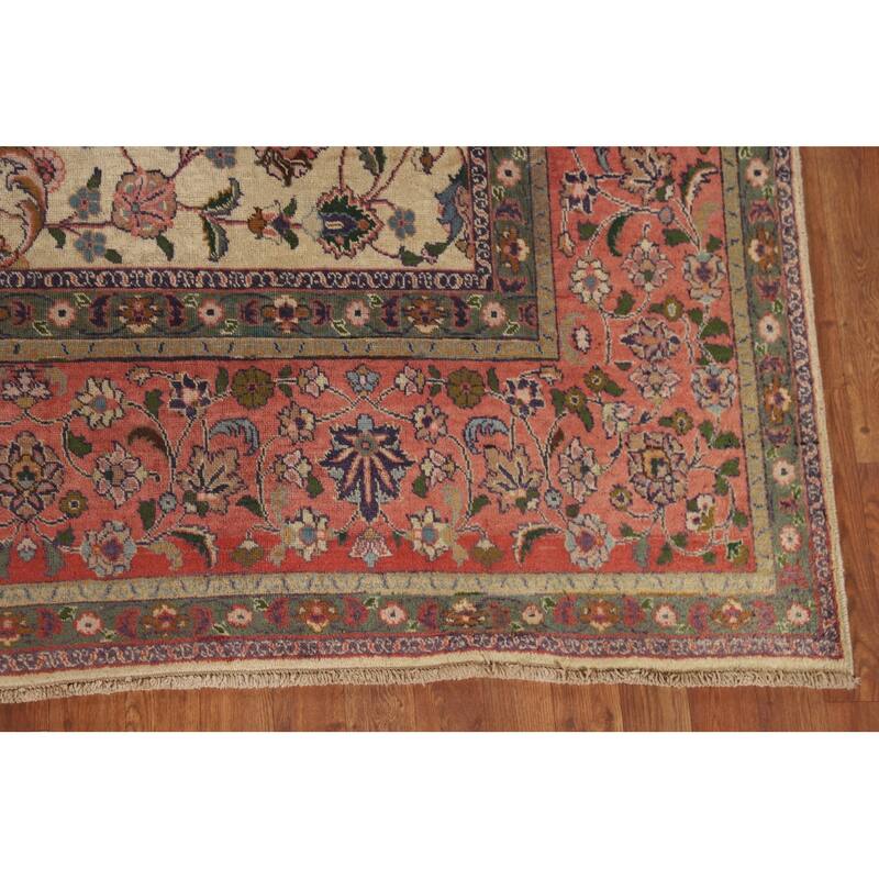 Vegetable Dye Signed Tabriz Persian Antique Rug Handmade Wool Carpet - 9'3"x 13'0"