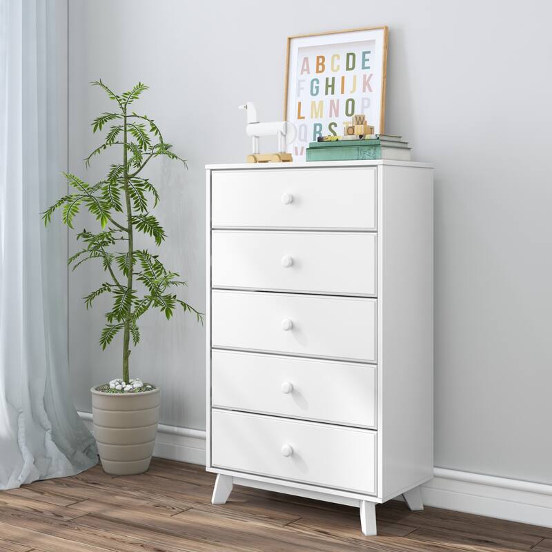 Max and Lily Classic Solid Wood 5-Drawer Dresser - White