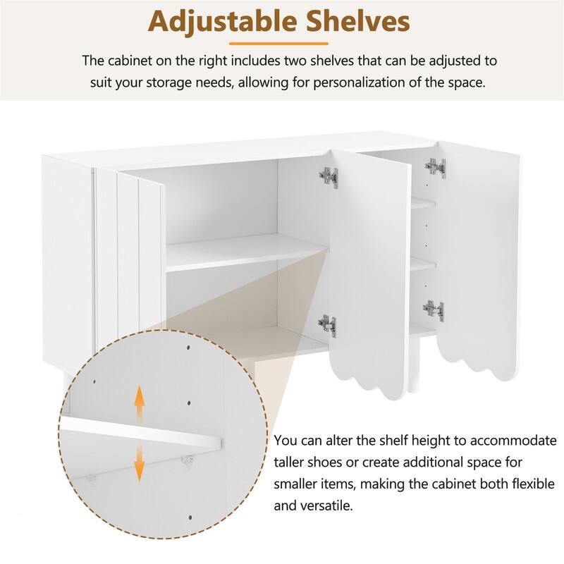 Modern Shoe Cabinet with Adjustable Shelves, Accent Storage Cabinet with Wave Doors, Sideboard Buffet Cabinet with Wood Legs