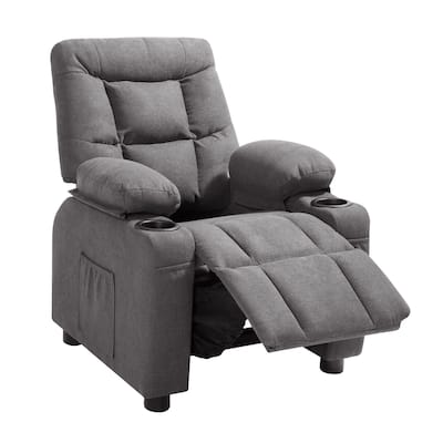Wooden Frame Adjustable Kids Recliner Chair with Cup Holders and Pockets - 25.8 x 30.3 x 26.4 in