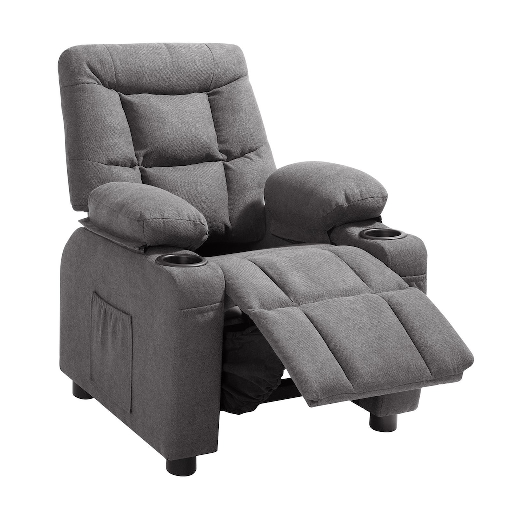 Wooden Frame Adjustable Kids Recliner Chair with Cup Holders and Pockets - 25.8 x 30.3 x 26.4 in