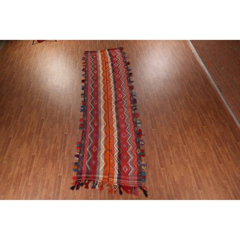 Tribal Kilim Persian Antique Runner Rug Flatweave Wool Carpet - 4'10"x 15'8"