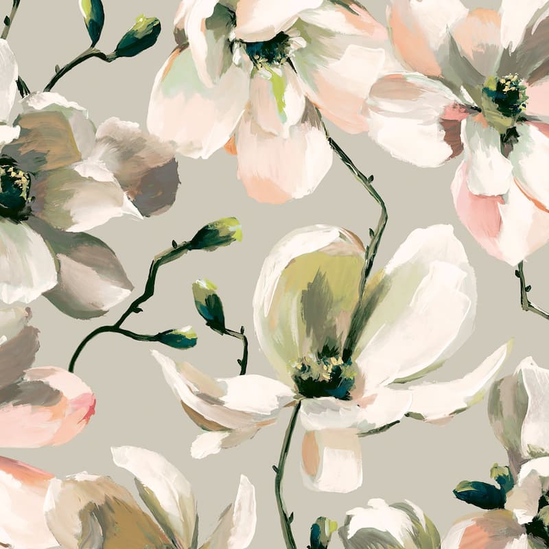 Galerie Wallcoverings Flora Cherry Blossoms Vinyl on Non-woven Matte Wallpaper Roll - 33 feet x 21 inches - Off White